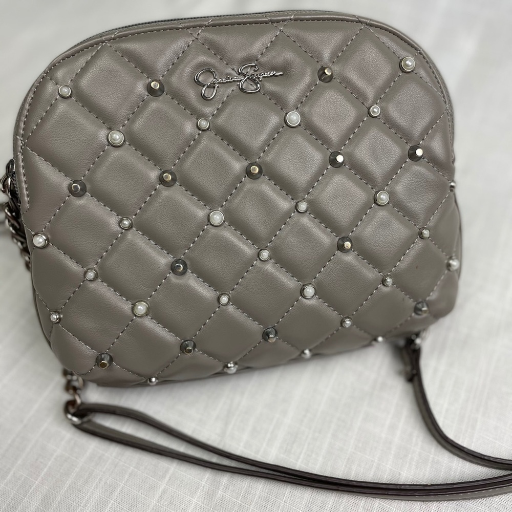 Jessica Simpson gray quilted crossbody bag w/studs